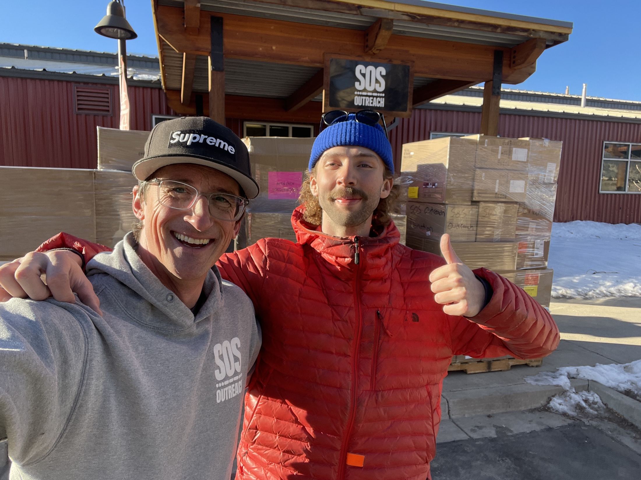 Seth Ehrlich and Dawson Quint unload winter gear
